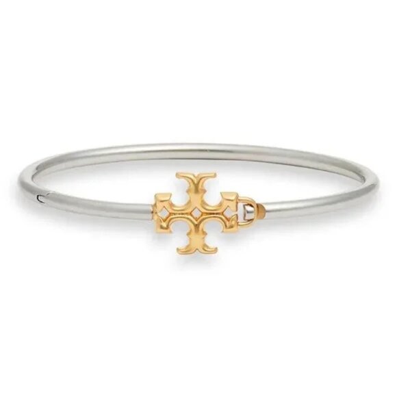 Tory Burch Eleanor Hinged Cuff Bracelet in Gold / Silver. - Picture 4 of 6